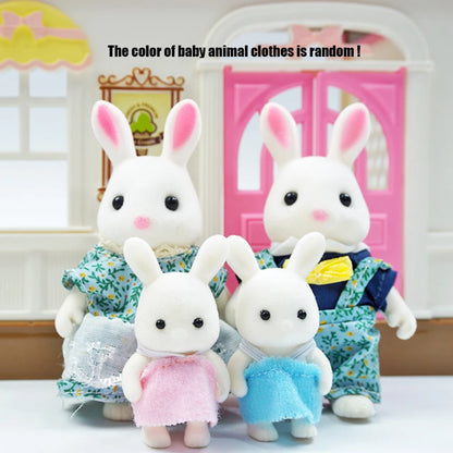 Rabbit Doll 1/12 Micro Dollhouse Reindeer Sheep Elephant Squirrel Family Kitchen Toy Miniature Furniture Set Girl Toy Gift - 