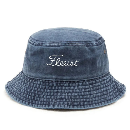 Vintage Washed Bucket Hat Fish Logo Sun Protection Outdoor Casual Hat for Men Women Bucket Hats - Blue