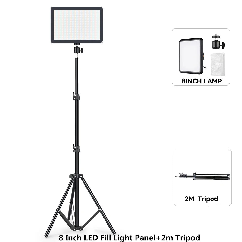8/12 Inch LED Photography Video Panel Light Photo Studio Lighting Kit For Shoot Live Streaming Youbube With Tripod Stand - 8 