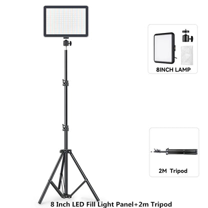 8/12 Inch LED Photography Video Panel Light Photo Studio Lighting Kit For Shoot Live Streaming Youbube With Tripod Stand - 8 