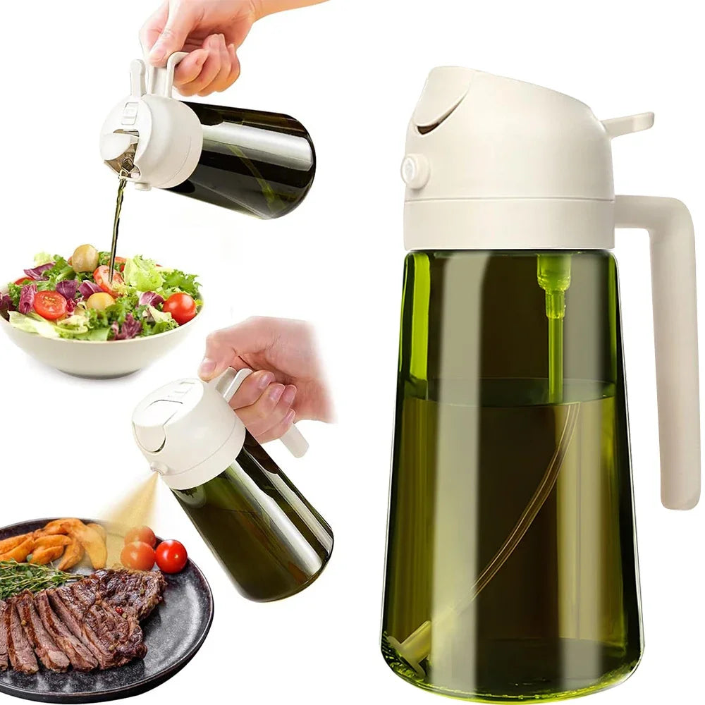 470ML/16oz Light-Blocking Dark Oil Sprayer for Cooking 2 in 1 Olive Oil Dispenser Bottle for Kitchen Dark Green Glass Oil Bot