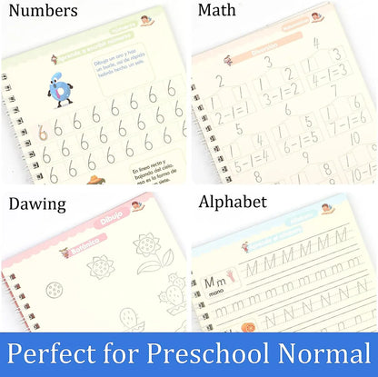 4 Books Magic Writing Book in Spanish Calligraphy Notebook Montessori Kids Reusable Educational Calligraphic Letter Practice 