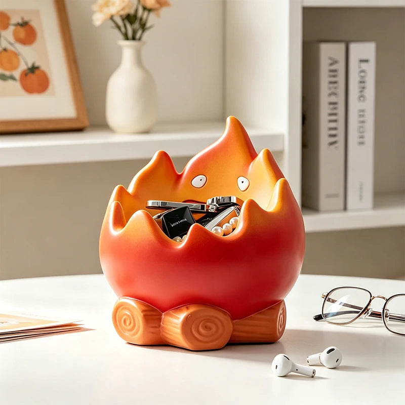 Creative Cartoon Flame Resin Storage Organizer Cute Campfire Figurine Box for Keys Cosmetics Jewelry and Home Decoration