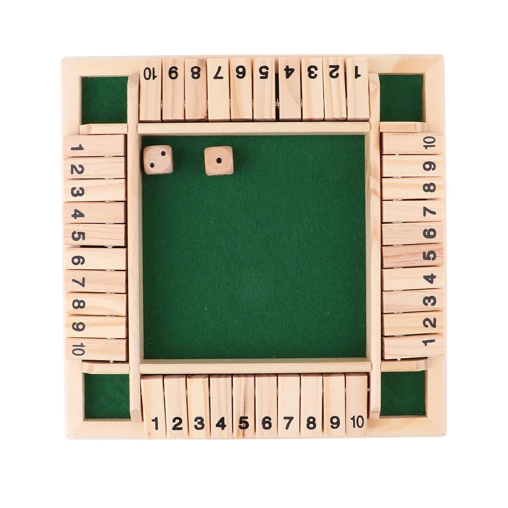 Wooden Arithmetic Dice Board Game – Flip Card Box with 4-Sided Number Tiles, Fun Multiplayer Dice Game for Family & Party - g