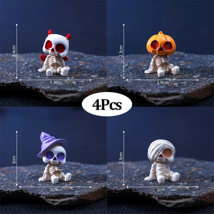 4Pcs Halloween Mini Figurines Set, Spooky Resin Decor with Pumpkins Ghosts Skulls for Party Home Garden Decoration - 4 Pcs