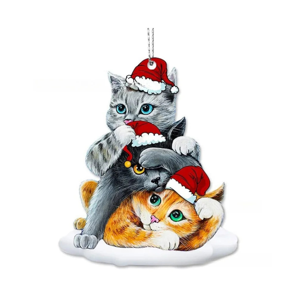 Charming Black Cat Christmas Ornament 2d Acrylic Hanging Decor For Tree Car Mirror Keychain Kid Xmas Gift Holiday Party Suppl