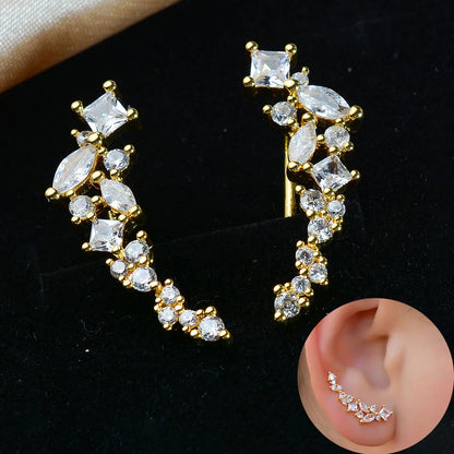 Trend Personality Geometry Studs Climb Ear Crawler Earrings Exquisite Women's Ear Accessories with Dazzling CZ Fashion Jewelr