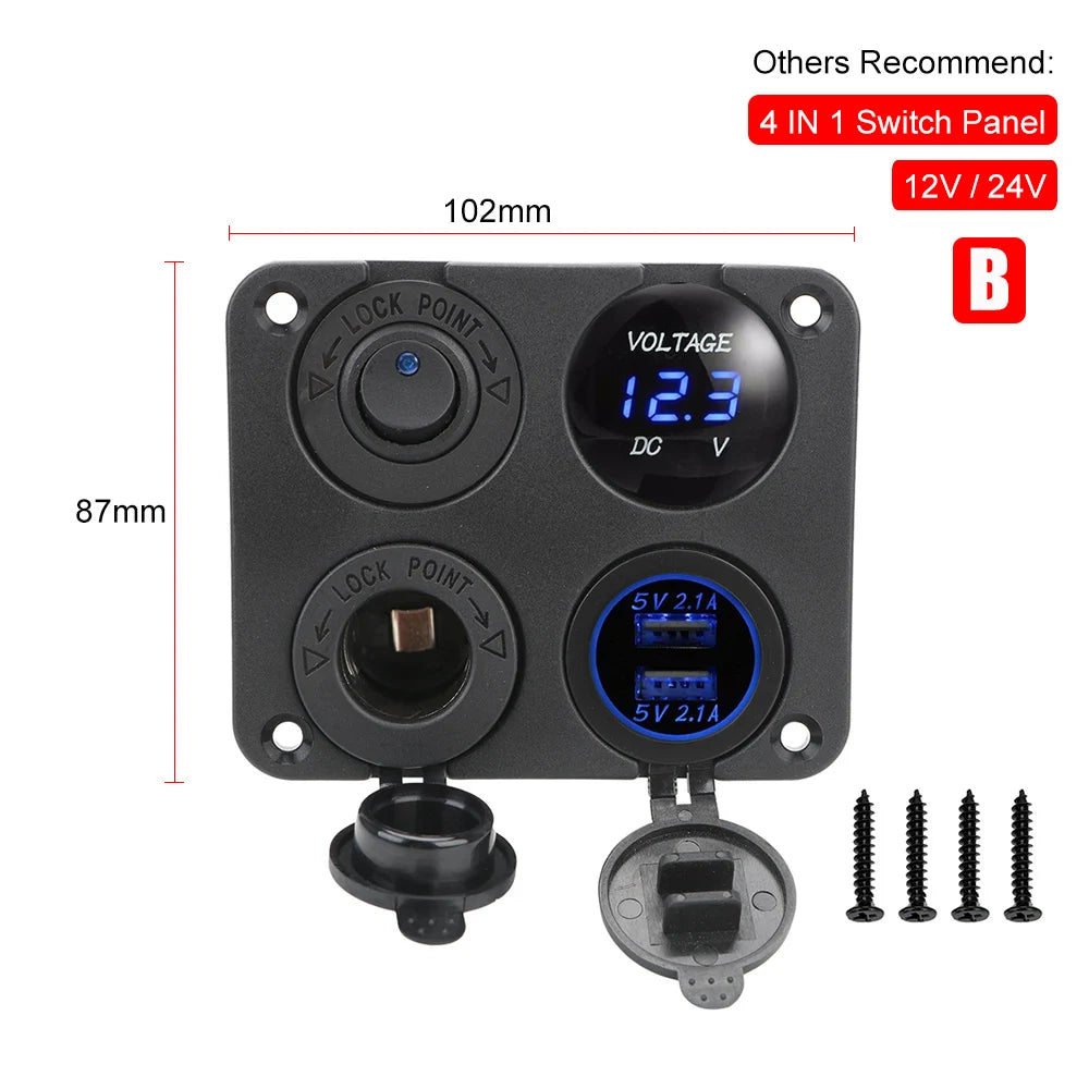 24V 12V 6 Buttons Switch Panel With Digital Voltmeter Tester USB Chargers 3.0 Light Toggle Car Power Adapter Marine Boat Cara
