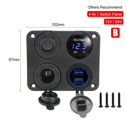 24V 12V 6 Buttons Switch Panel With Digital Voltmeter Tester USB Chargers 3.0 Light Toggle Car Power Adapter Marine Boat Cara