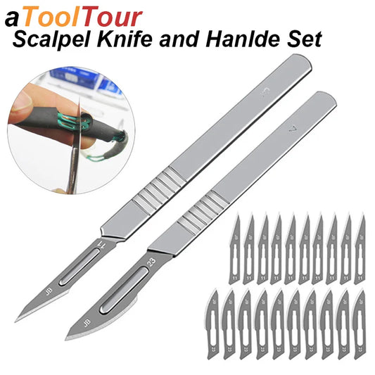 11 23 Scalpel Blade Set Metal Handle Stationery Steel Precision Craft Knife Cutter Wood Carve Stencil Box Open DIY Surgical T