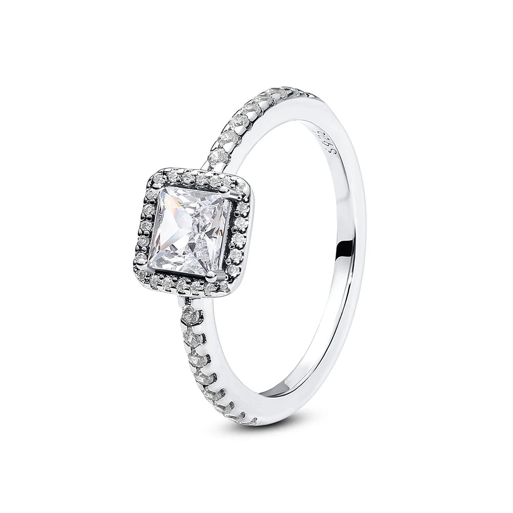 Original 925 Sterling Silver Ring Love Heart Pave CZ Crystal Stackable Rings For Women Wedding Engagement Birthday Gift Jewel