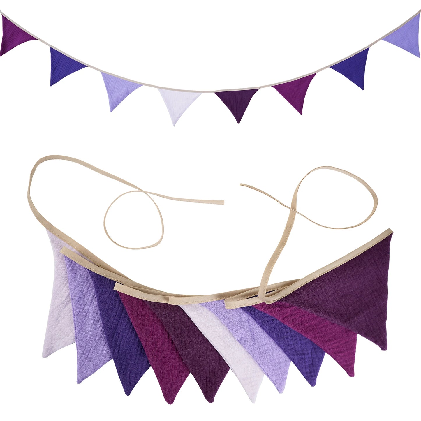 2.6M Nursery Fabric Bunting 10 Triangle Pennant Flags Party Decor Banner Home Baby Shower Carnival Garland - NO016-Purple