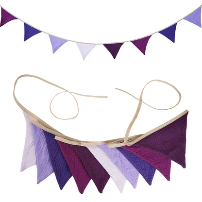 2.6M Nursery Fabric Bunting 10 Triangle Pennant Flags Party Decor Banner Home Baby Shower Carnival Garland - NO016-Purple