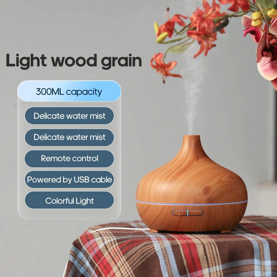 Wood Grain Aromatherapy Diffuser USB Humidifier Desktop Air Purifier Aroma Cool Mist Difusor/Essential Oil Set - Light Wood G