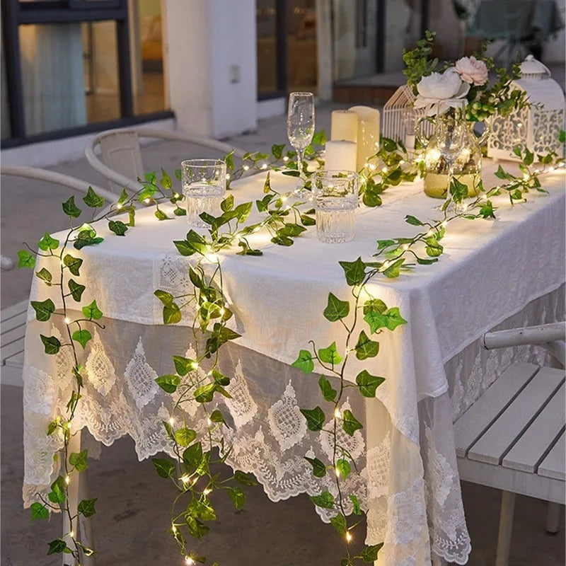 2M Green Leaf String Lights Artificial Ivy Vine Fairy Light Wedding Party Supplies Decoration Home Room Decor Wall Plant Wrea