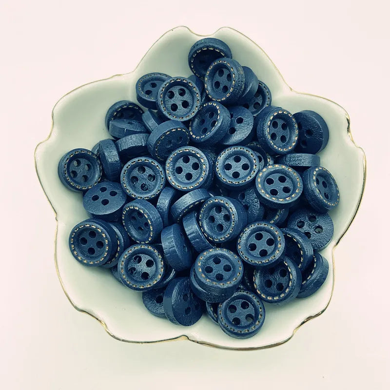 50pcs 10mm 4hole Mini Color Kids Buttons Wood Buttons Clothing Wedding Decoration Sewing Accessories - 11