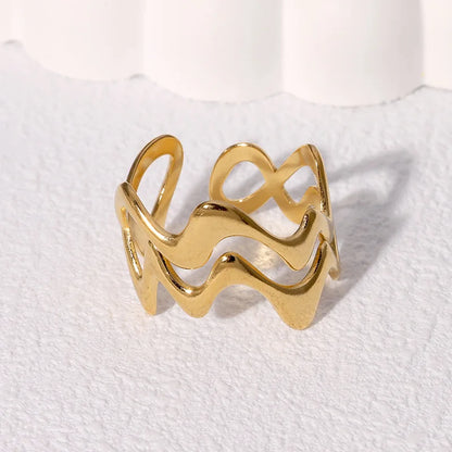 Stainless Steel Irregular Wave Rings for Women Men Creative Gold Color Adjustable Opening Rings Female Statement Jewelry Gift