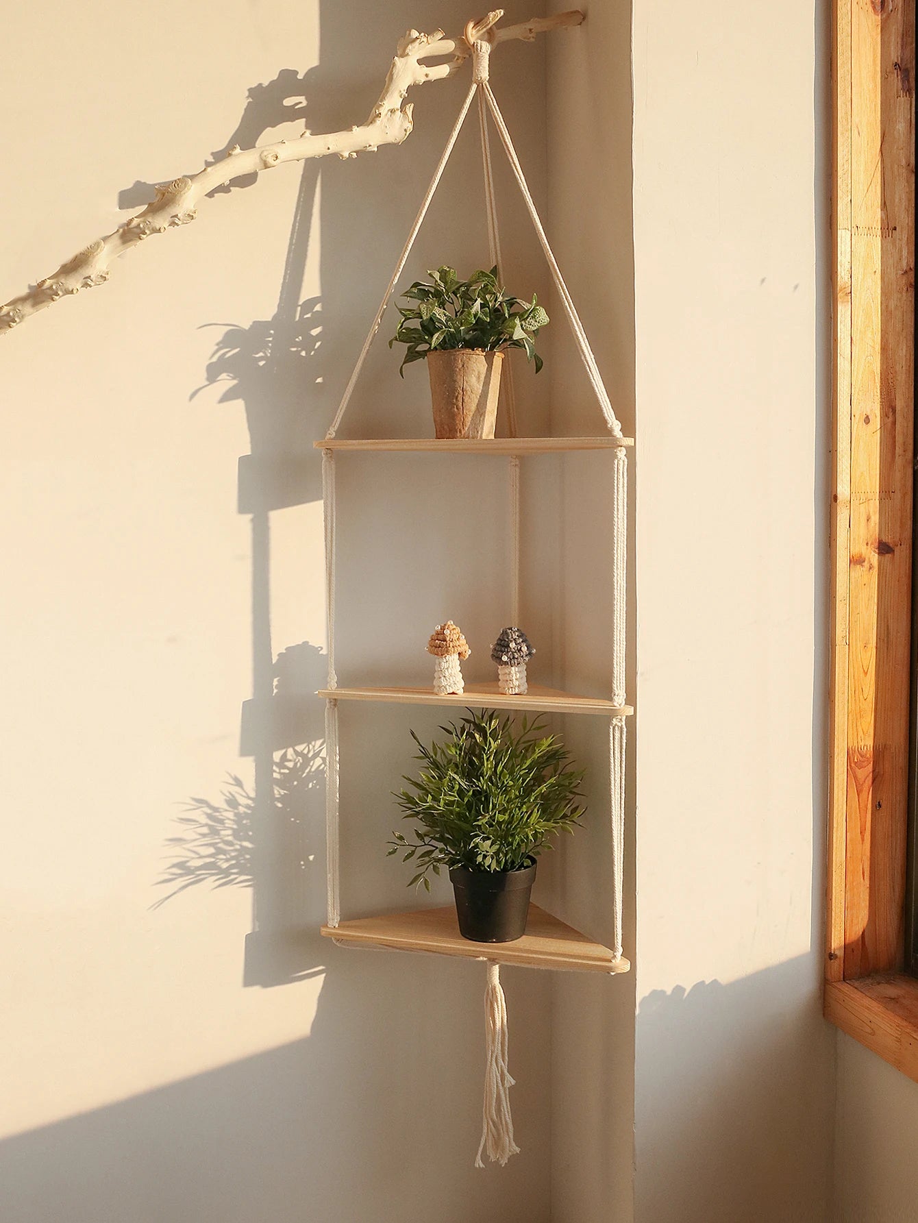 Wooden Corner Shelf Wall Decor Pot Storage Display Stand Macrame Floating Shelf Wall Organizer Boho Room Nordic Home Decorati