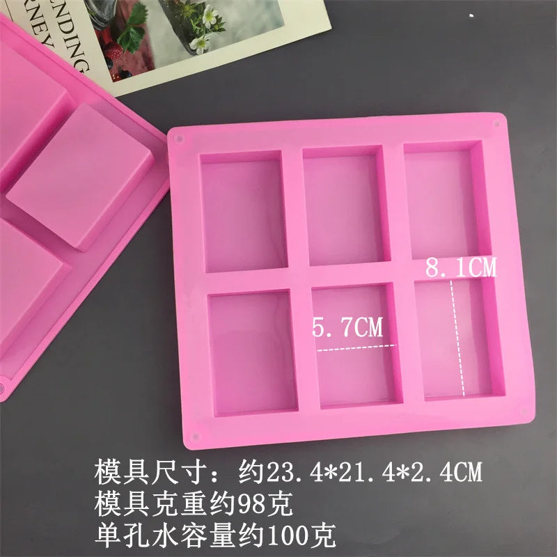 Creative 6-cavity rectangular handmade soap mold, cake soap mold, aromatic soap mold, large square silicone baking tool for s