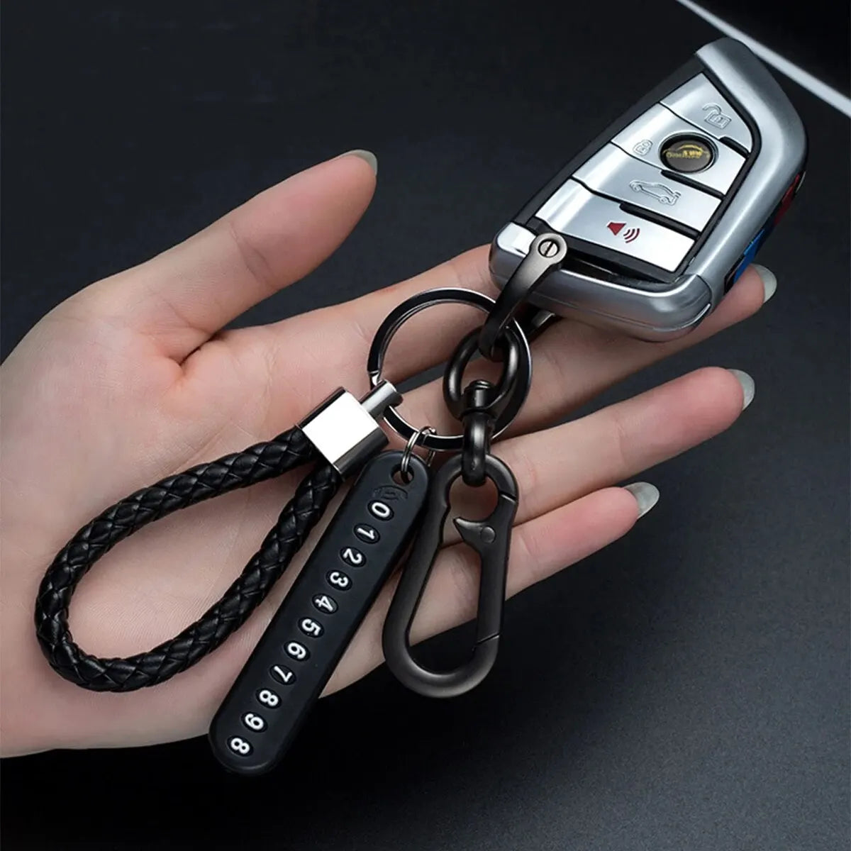 Trendy DIY Mobile Phone Number Plate Pendant Keychain for Men Punk Simple Woven Leather Rope Anti-lost Car Key Chain Accessor