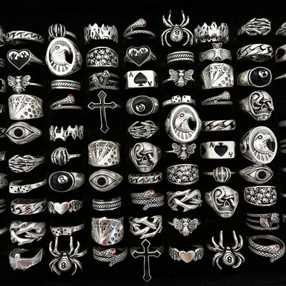 10/20/30/50/100Pieces Vintage Punk Skull Eye Rings Set For Women Men Mix Style Hip Hop Finger Ring Jewelry Party Gift