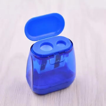1pc Student Plastic Color Transparent Pencil Sharpener Geometric Double Hole Sketch Pencil Sharpener Manual Pencil Sharpener 