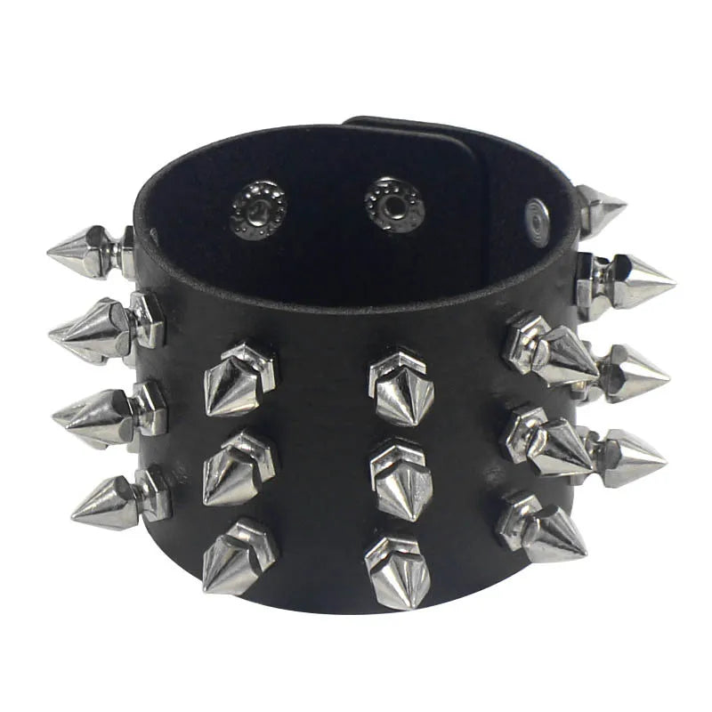 Vintage Leather Bracelets Punk Row Cuspidal Spikes Rivet Stud Wide Cuff PU Leather Punk Gothic Rock Unisex goth accessories -