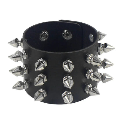 Vintage Leather Bracelets Punk Row Cuspidal Spikes Rivet Stud Wide Cuff PU Leather Punk Gothic Rock Unisex goth accessories -
