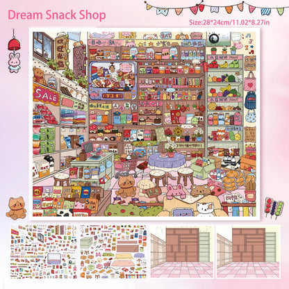 Extra-Large Vintage Grocery Store Scene Stickers, Miniature Stickers for Product Storage Series, 3D DIY Decorative Collage St
