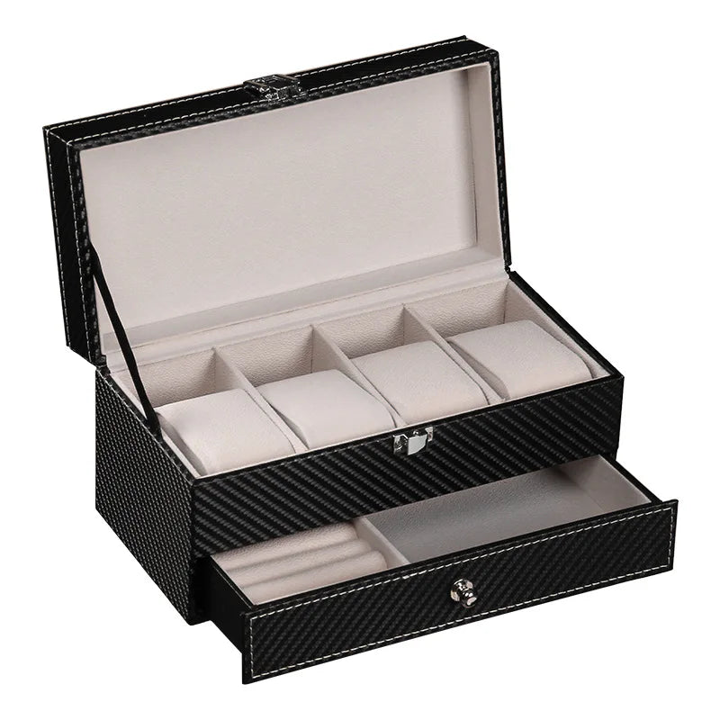 Lnofxas Black Single Watch Gift Box with Pillow PU Leather Wristwatch Display Case Organizer for Men - Double-layer black
