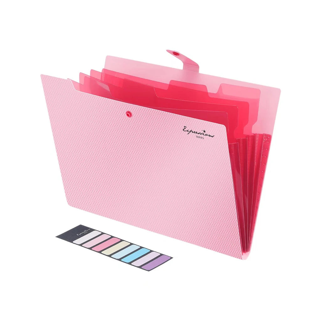 Expanding File Folder,5 Pocket Folders for Documents,Portable Paper Organizer for School Office Supplies,A4 Size - pink