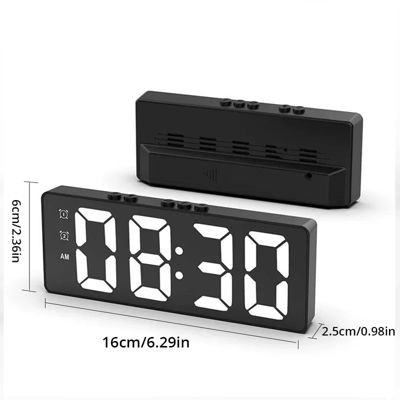 LED Mirror Table Clock Digital Alarm Snooze Display Time Desktop Electronic Table Clocks Desktop Clock - Square black