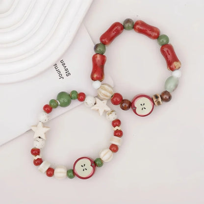 Retro imitation Apple Ceramic Bead Bracelet Cute Color Mixed Star Women Bracelet Fashion Design Jewelry Trend Accessories