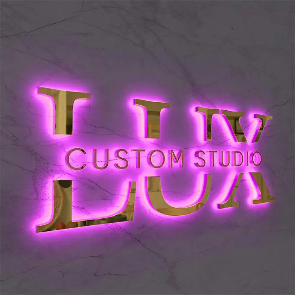 Custom LED Backlit Logo Sign Personalized Halo Lit 3D Stainless Steel Metal Letters For Jewelry Store Restaurant Boutique Hot