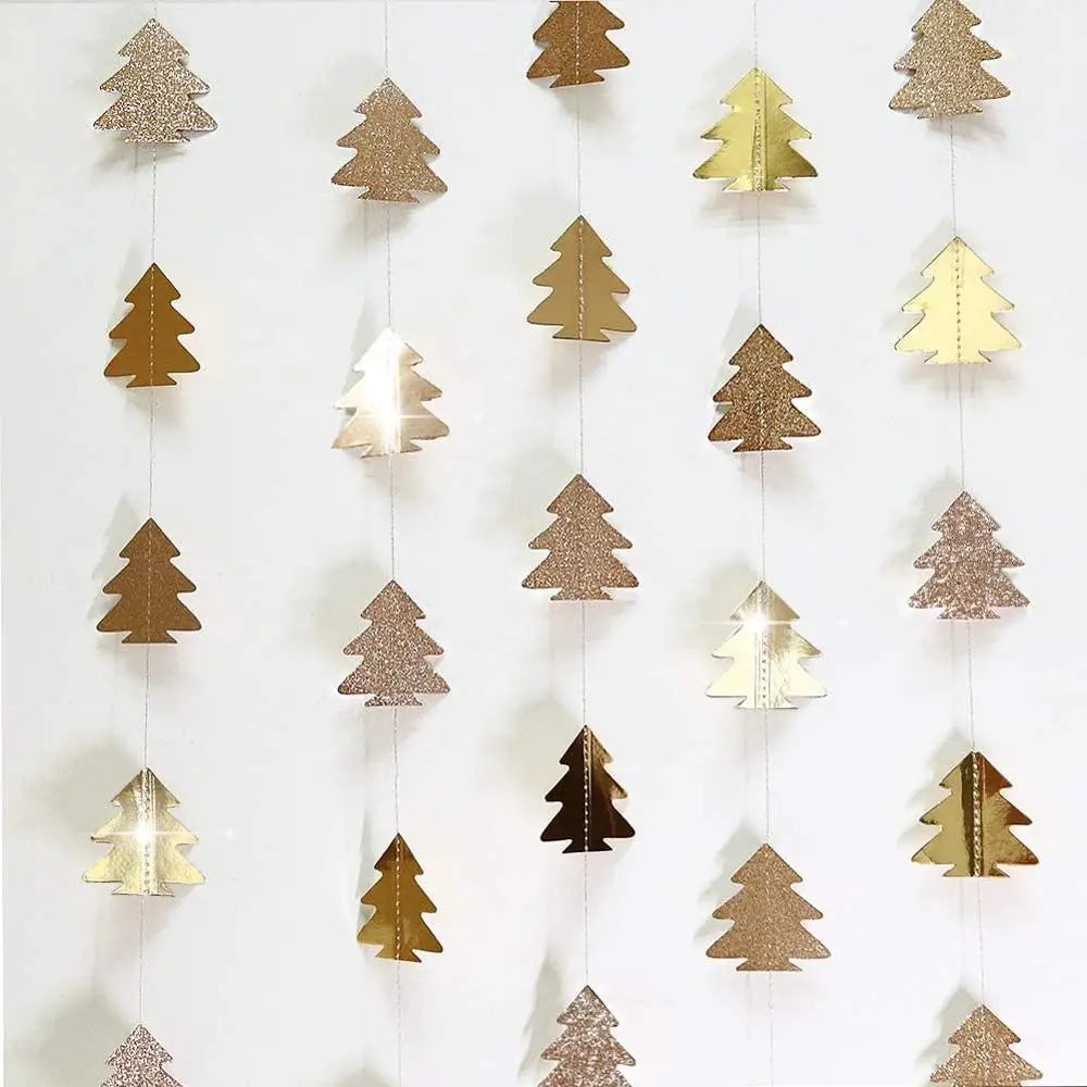 Green Brown Woodland Theme Party Decor Christmas Tree Ornament Paper Pine Tree Garland Banner Hanging Nature Camping Party De