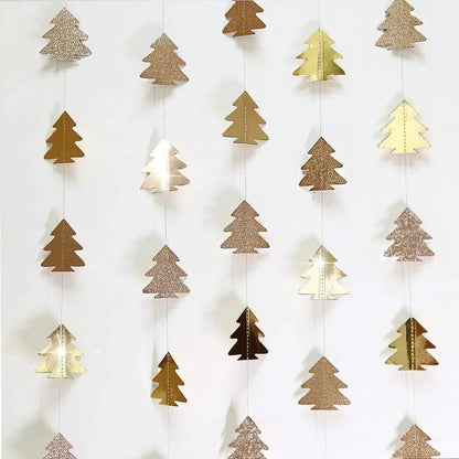 Green Brown Woodland Theme Party Decor Christmas Tree Ornament Paper Pine Tree Garland Banner Hanging Nature Camping Party De