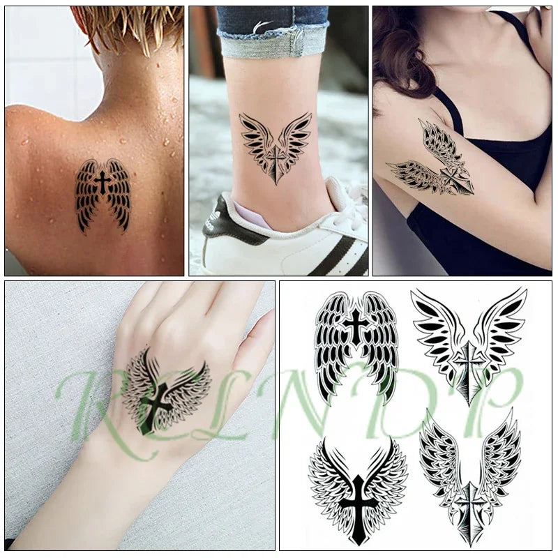 Waterproof Temporary Tattoo Sticker Flowers Big Pray Hands Cross Honely Lovely Letters Neck Flash Tatto Fake Tatoo for Women 