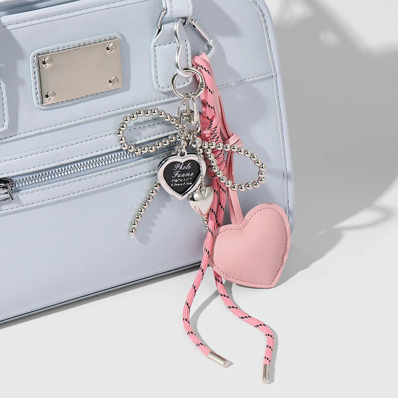 Luxury Charm Tassel Love Heart Pendant Handmade Creative Bowknot Keychain Cute Glossy Pendant Keychain Bag Accessories