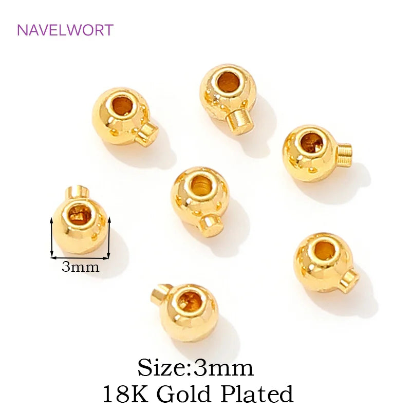 18K Gold Plated Round Crimp End Bead,Brass Crimp Beads For Jewelry Making Supplies,Lamps For Jewelry,DIY Bracelets Accessorie