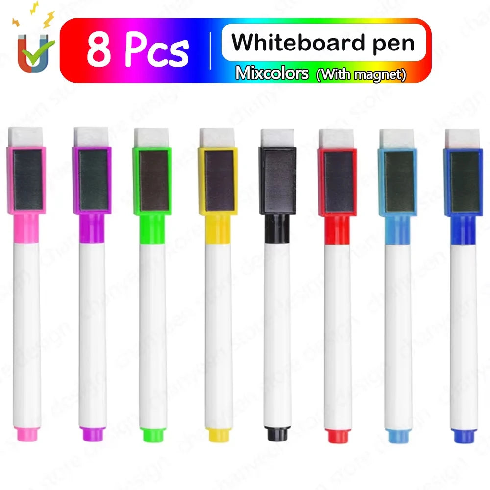 4/8Pcs Magnetic Erasable Whiteboard Pen Color Options Numbering Stationery Office Teaching Supplies for Blackboard Student No