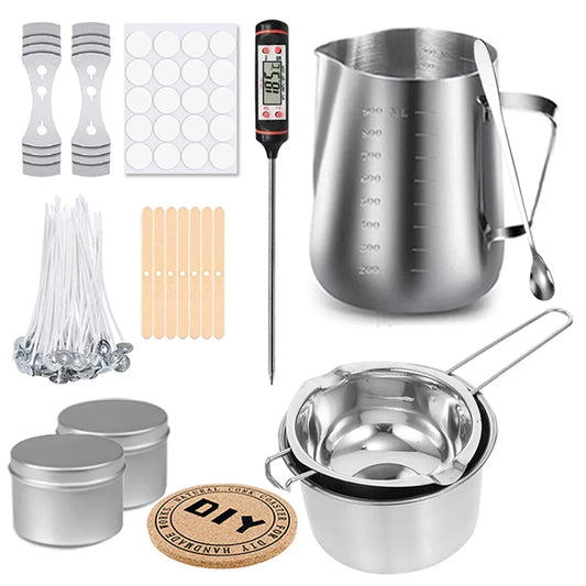 DIY Candle Kit Aromatic Candles Making Tool Set Sticker Stainless Steel Wax Melting Pot Candle Making Supplies For Beginer