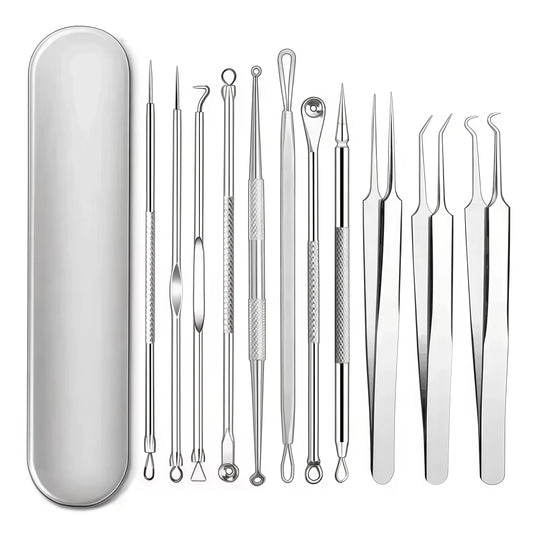 4-11Pcs Ingrown Hair Tweezers Acne Blackhead Removal Needles Black Dots Cleaner Deep Cleansing Pore Cleaner Face Skin Care To