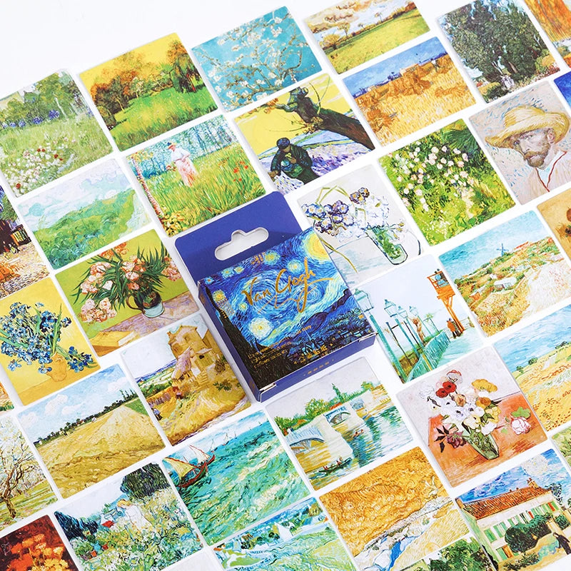 45pcs/lot Van Gogh Famous paintings Mini Box Stickers Vintage Paper Stationery Sticker Set For Diy Scrapbook Card Making Craf