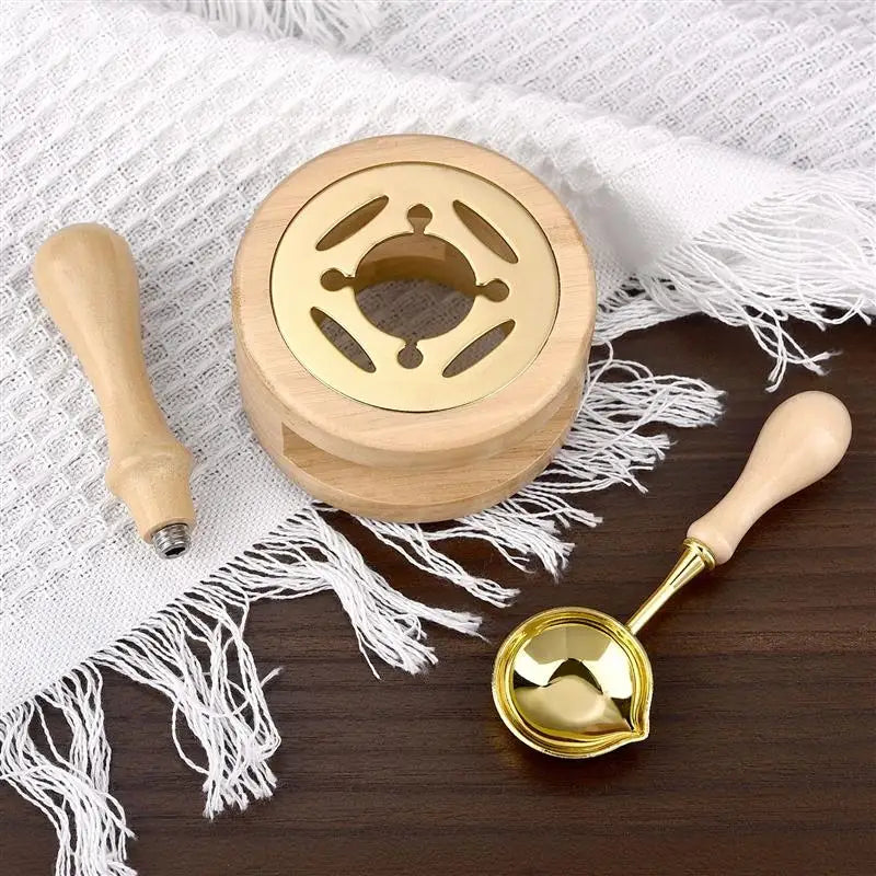 1/2/3pcs Wax Seal Set Wood Wax Melting Lacquer Furnace With /Spoon/Handle Wax Bead Melting Heater Wax Pot Heater For Stamp Cr