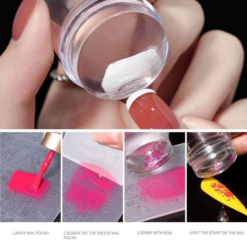 Nail Stamping Plates Pure Clear Jelly Nails Art Stamper Scraper Set Print Silicone Marshmallow Design Manicure Accessories To