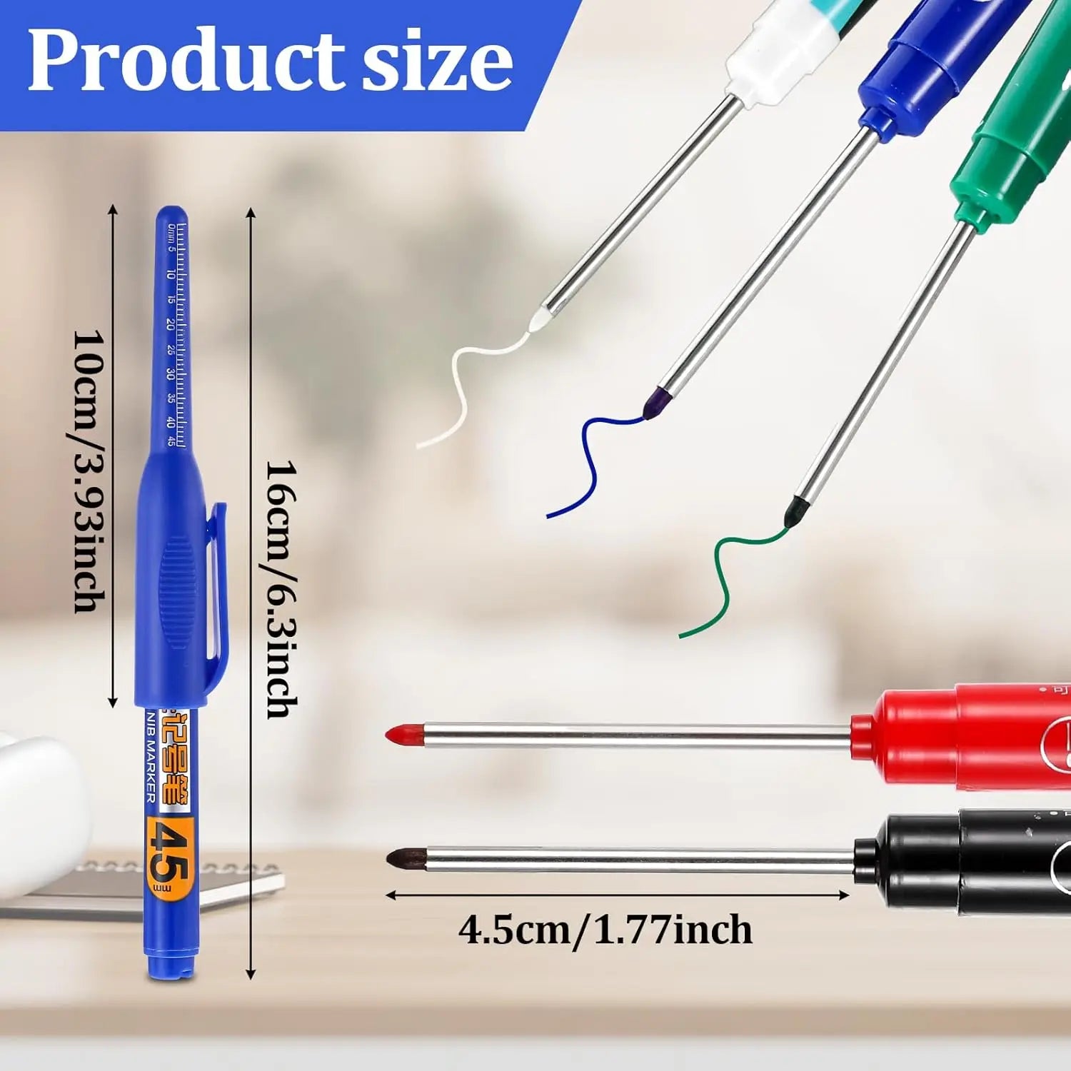4-40Pcs White/Black/Blue/Red 45mm Deep Hole Marker Pens Long Nib Head Carpenter Pen Waterproof for Measuring Woodworking Offi