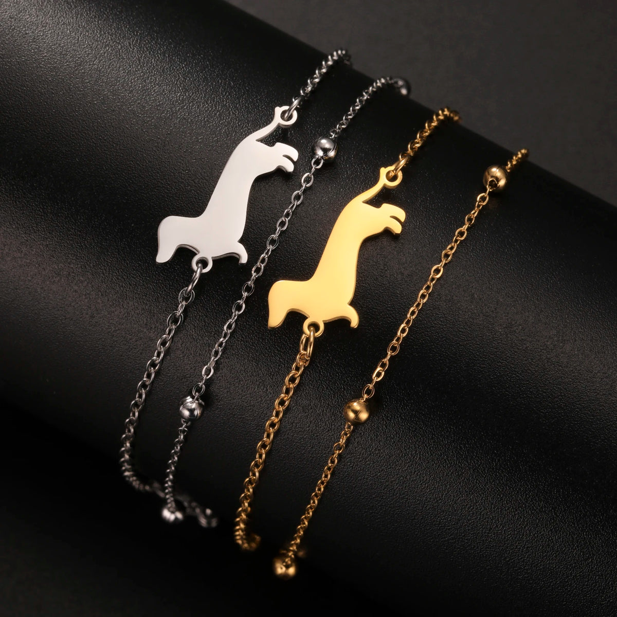 Cute Dachshund Dog Stainless Steel Bracelet for Women's Valentine's Day Commemorative Day Jewelry and Gift