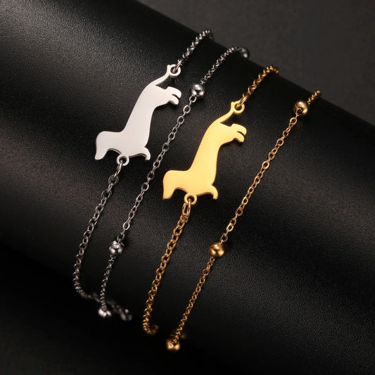 Cute Dachshund Dog Stainless Steel Bracelet for Women's Valentine's Day Commemorative Day Jewelry and Gift