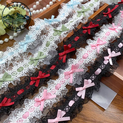 1Yard Lolita Lace Trim Ribbons Bow Pleated Lace Fabric Edge Ruffle Ribbon For DIY Crafts Sewing Dress Clothing Accessories