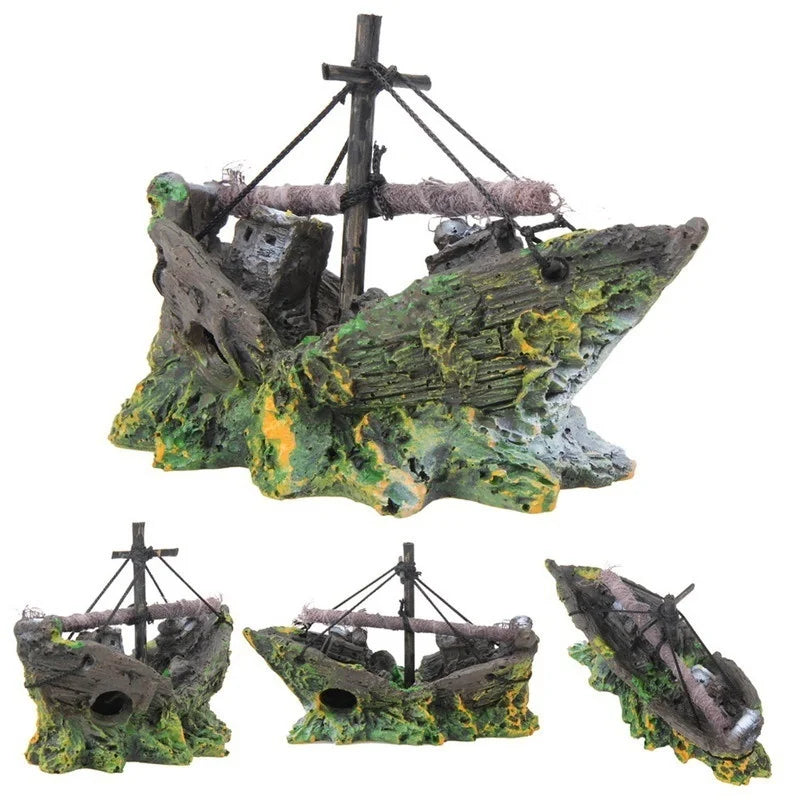 Aquarium Fish Tank Decorations Landscape Pirate Ship Wreck Ship Vintage Resin Design Boat Aquarium Accessories Home Decoratio